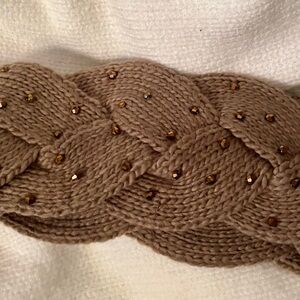 C.C Tan Braided Knit Headband with Gold Beads